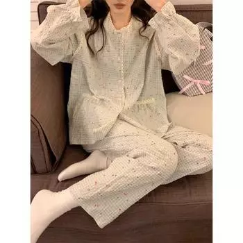 Женская пижама осень-весна с длинным рукавом, мягкий комплект для сна с рисунком медведя, женский домашний комплект для сна, кардиган M