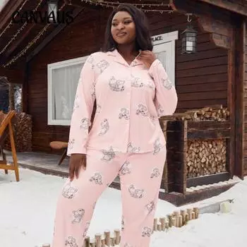 Женская пижама осень-зима мода простой принт свободный длинный рукав домашний костюм 1XL