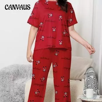 Женская пижама повседневная с рисунком из мультфильма свободные брюки с коротким рукавом домашний костюм 1XL разноцветный