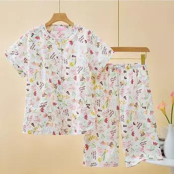 Женская пижама с цветочным принтом, женская домашняя пижама, домашняя одежда из двух частей, одежда для сна на открытом воздухе, весна-осень L красный