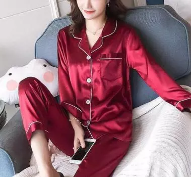Женская пижама с длинным рукавом, пижама, костюм для сна XXS красный