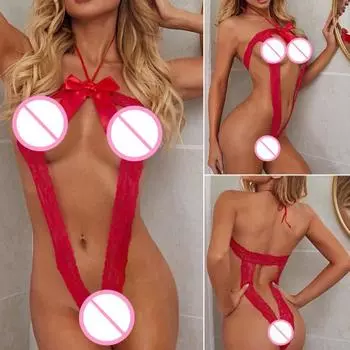 Женская пижама с открытой спиной и кружевом, красная цельная сексуальная ночная рубашка для медового месяца L