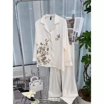 Женская пижама с принтом бабочки, комплект пижамы из елочки из ледяного шелка, дышащий мягкий атлас M