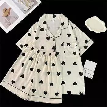 Женская пижама с принтом «Любовь», модная одежда для сна из 2 предметов, топ и шорты, мягкий хлопковый повседневный пижамный комплект из 2 предметов M