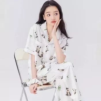 Женская пижама с рисунком панды из мультфильма «Бамбук» в китайском стиле Y2k, милая, милая ночная рубашка, новая летняя классическая домашняя одежда для сна L белый