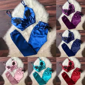 Женская пижама с v-образным вырезом и ресницами, кружевная сексуальная пятнистая пижама с бантом и брюками, комплект XXL