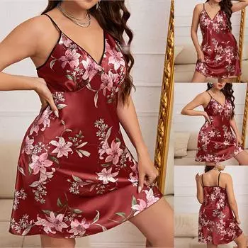 Женская пижама с v-образным вырезом и оборками, сексуальная пижама с пятном, ночная рубашка, сексуальное женское белье XXL красный