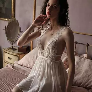 Женская пижама с v-образным вырезом, сексуальная повседневная ночная рубашка с открытой спиной, летняя кружевная пижама со стрингами, ночная рубашка, удобная домашняя одежда на бретелях S белый