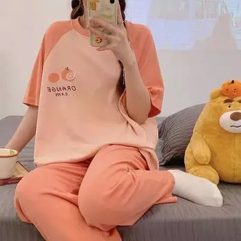 Женская пижама в стиле колледжа с рисунком, студенческие брюки с коротким рукавом и длинными штанами, комплект из 2 предметов, клетчатые брюки, ночная одежда, домашняя одежда M