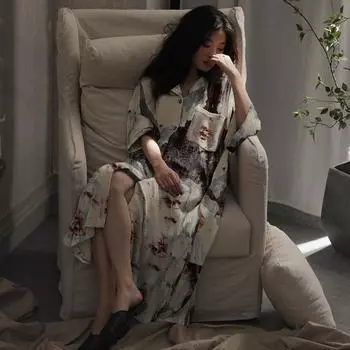 Женская пижама весна-лето новая ночная рубашка из шелка льда Feel женская домашняя пижама комплект M