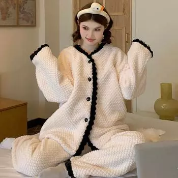 Женская пижама, женский зимний фланелевый пижамный комплект, флисовая пижама, одежда для сна, толстый теплый бархатный женский домашний костюм, милая милая пижама M