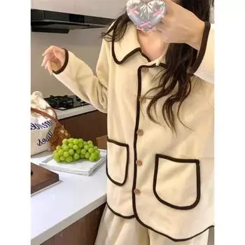 Женская пижама, женский зимний пижамный комплект, флисовая пижама, одежда для сна, толстый теплый бархатный женский домашний костюм, милая пижама M