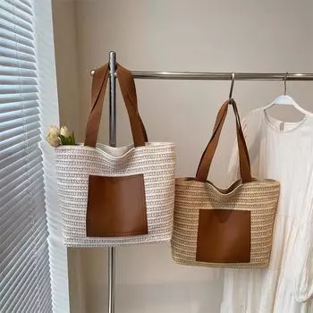 Женская плетеная сумка через плечо, соломенная сумка, большая вместительная сумка-тоут Style2 хаки