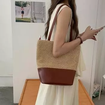 Женская плетеная сумка из ротанга с верхней ручкой и полой ручкой, вязаная крючком пляжная сумка из рафии, повседневные сумки