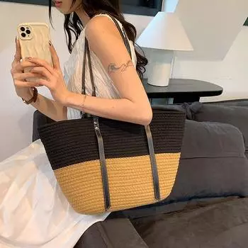 Женская плетеная сумка-корзина из ротанга, пляжная сумка, соломенная сумка через плечо, большой емкости