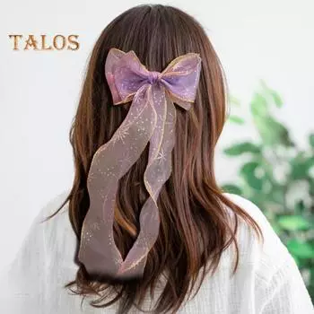 Женская плетеная заколка для волос с хвостиком, растяжки со звездами, длинная лента, декор с бантом, верхняя шпилька для волос, детский головной убор фиолетовый