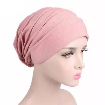 Женская плиссированная этническая кепка с химиотерапией, хлопковая кепка, толстая эластичная шапка 58cm чёрный