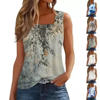 Женская плиссированная футболка без рукавов с квадратным воротником и принтом XXXL киноварь