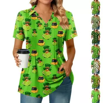 Женская плиссированная футболка с V-образным вырезом и короткими рукавами с принтом подсолнухов, повседневная деловая рубашка L
