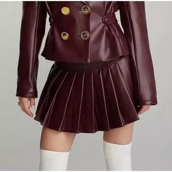 Женская плиссированная кожаная юбка, узкая, сексуальная и модная, А-силуэт, кожаные юбки, новый модный стиль S