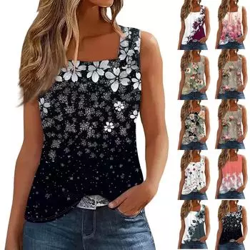 Женская плиссированная майка без рукавов с квадратным вырезом и растительным принтом L розовый