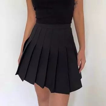Женская плиссированная мини-юбка в стиле преппи с высокой талией А-силуэта, симпатичная черная серая юбка-шорты Y2K Skort школьная форма XS чёрный