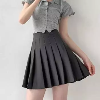 Женская плиссированная мини-юбка в стиле преппи с высокой талией А-силуэта, симпатичная черная серая юбка-шорты Y2K Skort школьная форма XS чёрный