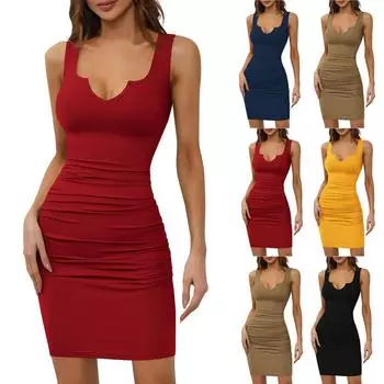 Женская плиссированная облегающая жилетка без рукавов с v-образным вырезом, летняя повседневная короткая облегающая юбка-жилет L чёрный