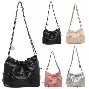 Женская плиссированная сумка через плечо, большая вместительная сумка через плечо из искусственной кожи с бантом, простая сумка-мессенджер, однотонная застежка на застежку для вечеринки, отдыха слоновая кость