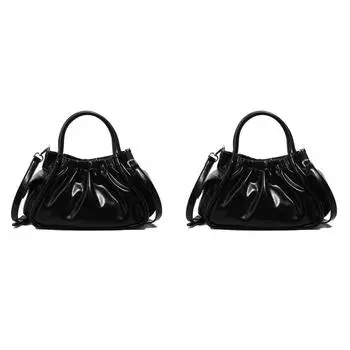 Женская плиссированная сумка через плечо из искусственной кожи, модная сумка-тоут в облаке, шикарная сумка через плечо (черный)