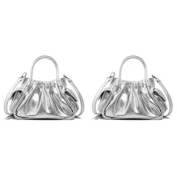 Женская плиссированная сумка через плечо из искусственной кожи, модная сумка-тоут в облаке, шикарная сумка через плечо (Серебряный)