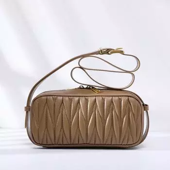 Женская плиссированная сумка через плечо из овчины, маленькая квадратная сумка через плечо из натуральной кожи, женская кожаная сумка-почтальон в стиле ретро грязно-белый