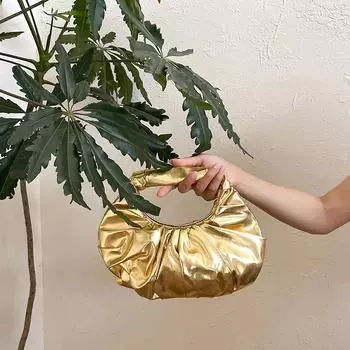 Женская плиссированная сумка из полиуретана, однотонная, на молнии, полумесяц, универсальные сумки