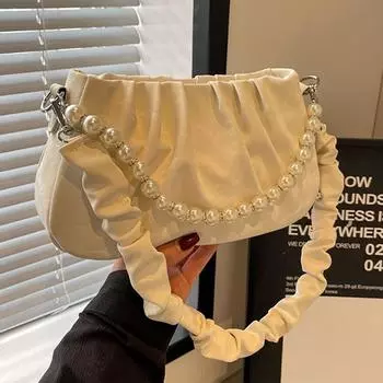 Женская плиссированная сумка, маленькая сумка через плечо, однотонная сумка через плечо чёрный