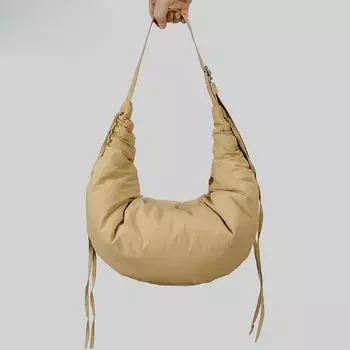 Женская плиссированная сумка-полумесяц с драпированным ремешком, нейлоновая повседневная сумка-облако через плечо с завязками на шнурке белый