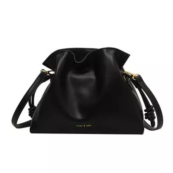 # Женская плиссированная сумка-ведро из искусственной кожи с завязками на плече (черный