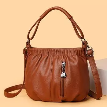 Женская плиссированная сумка-ведро Сумка для мобильного телефона Сумка через плечо чёрный