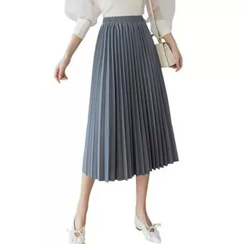 Женская плиссированная юбка, эластичная, с высокой талией, однотонная, миди-юбка, мягкая XL