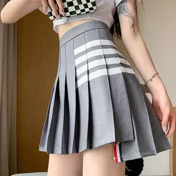 Женская плиссированная юбка с четырьмя перекладинами, серый дизайн костюма в студенческом стиле, модная женская ультракороткая юбка-трапеция средней длины, юбка Jk XXL чёрный