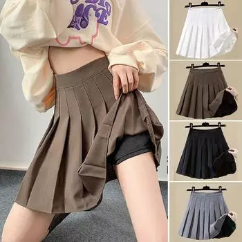 Женская плиссированная юбка с высокой талией Y2k, летняя повседневная кавайная клетчатая трапециевидная черная теннисная японская школьная форма, мини-юбки для девочек XS