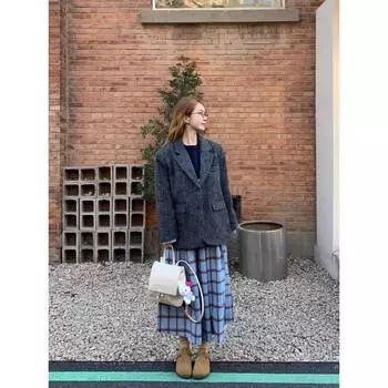 Женская плиссированная юбка средней длины в японскую клетку — осенне-зимний студенческий стиль, эластичный пояс, прочная ткань, дизайн в виде зонтика. L