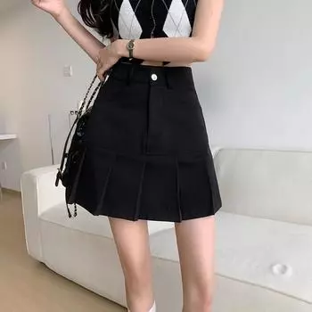 Женская плиссированная юбка-трапеция с высокой талией в готическом стиле в стиле панк-стрит L чёрный