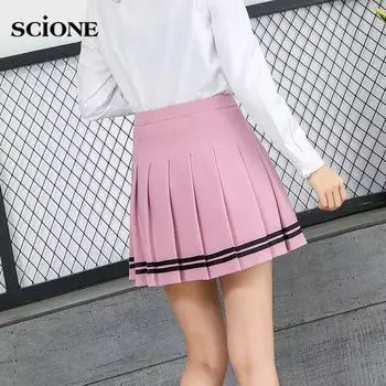 Женская плиссированная юбка, женское японское платье, студенческая короткая юбка, полосатая юбка, литературные и большие распашные юбки XS белый