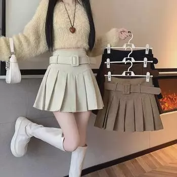 Женская плиссированная вельветовая юбка с высокой талией — новый весенний облегающий дизайн Double XL коричневый