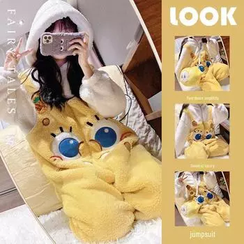 Женская плотная флисовая пижама SpongeBob SquarePants из кораллового флиса для осени и зимы, подходит для ношения на улице и дома. XL