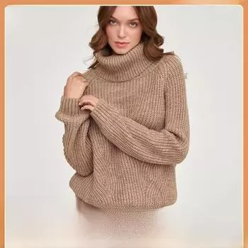 Женская плотная вязаная водолазка - осень/зима, однотонная, средней длины, повседневный стиль. M мальвовый