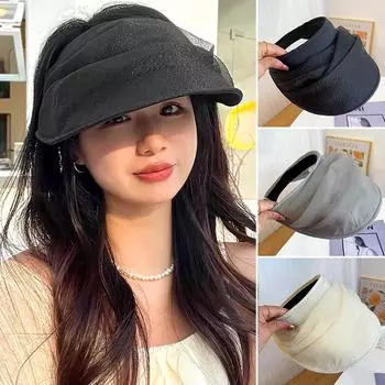 Женская пляжная кепка топлесс, пустой цилиндр, шляпы от солнца, сплошной цвет, с большими полями, из органзы, модная защита от солнца