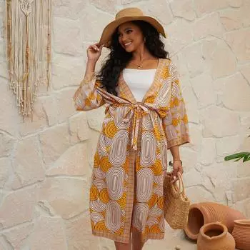 Женская пляжная накидка больших размеров, бикини, верхняя рубашка, морское праздничное платье, солнцезащитный кардиган One Size