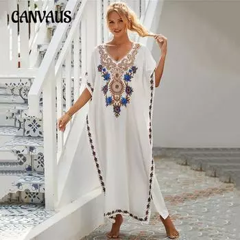 Женская пляжная накидка больших размеров, праздничная юбка, вышитая юбка, накидка на бикини One Size белый