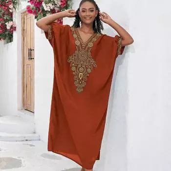 Женская пляжная накидка больших размеров с вышивкой, праздничная рубашка от солнца, накидка на бикини One Size чёрный